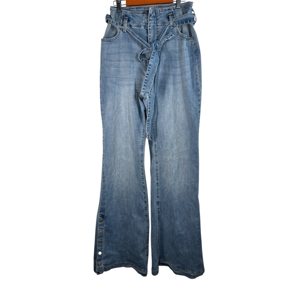 Denim by Jealous Tomato‎ Women's Large Flare Leg Tie Waist Blue Jeans